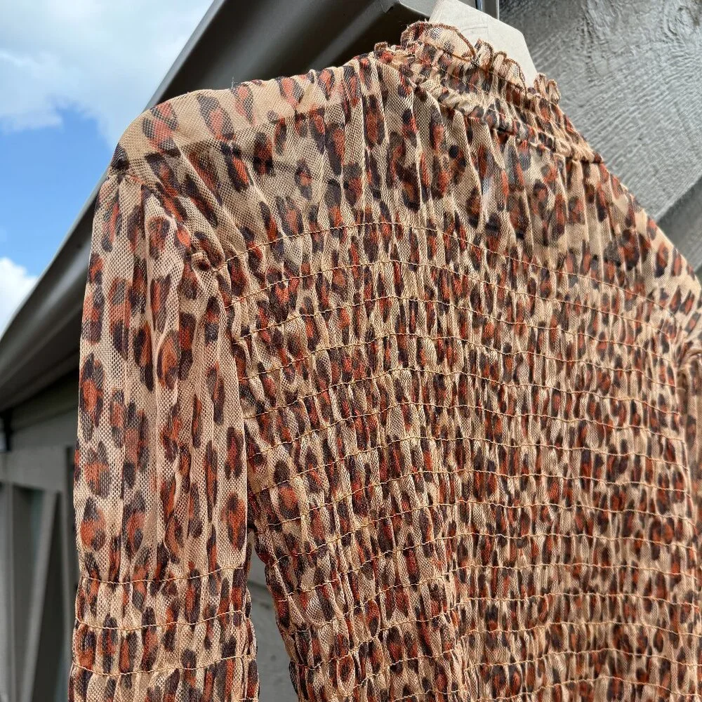 NWOT Free People Hello There Sheer Mesh Leopard Mock Neck